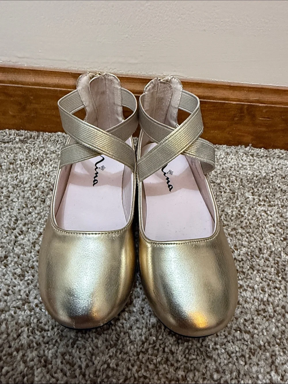 NINA GIRLS MARISSA PLATINO METALLIC ZIP BACK BALLET FLATS 10